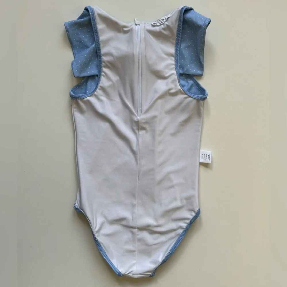 Minnow Girl's Mulberry Blue Dot Sailor One-Piece Swimsuit - Size 7/8T